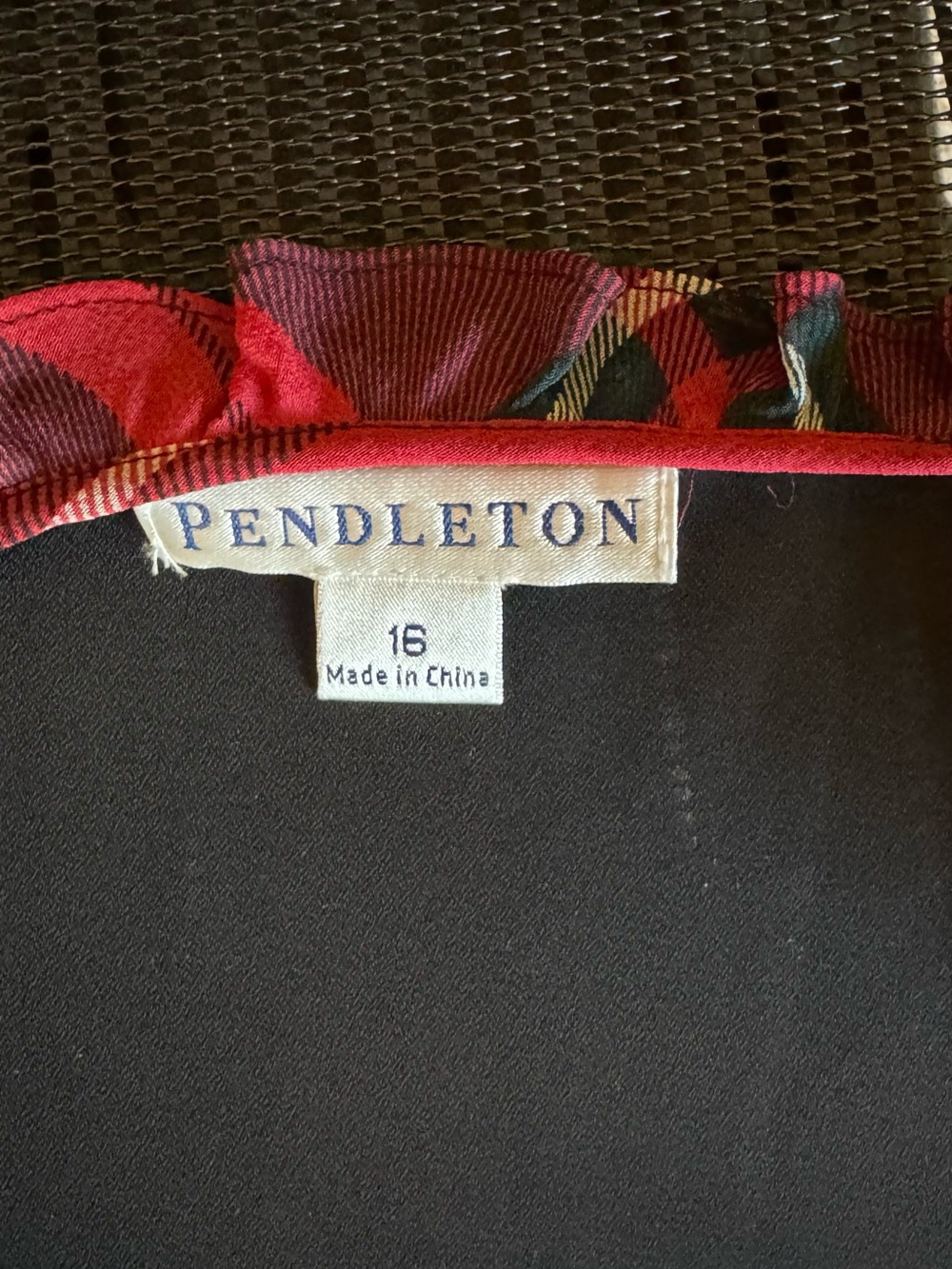 Pendleton Red and Green Plaid Ruffle-Front Blouse - Picture 5 of 6